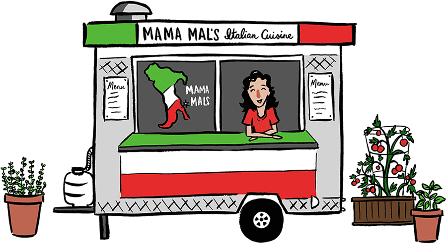 Mama Mal sits cooking in her Austin, Texas based food truck